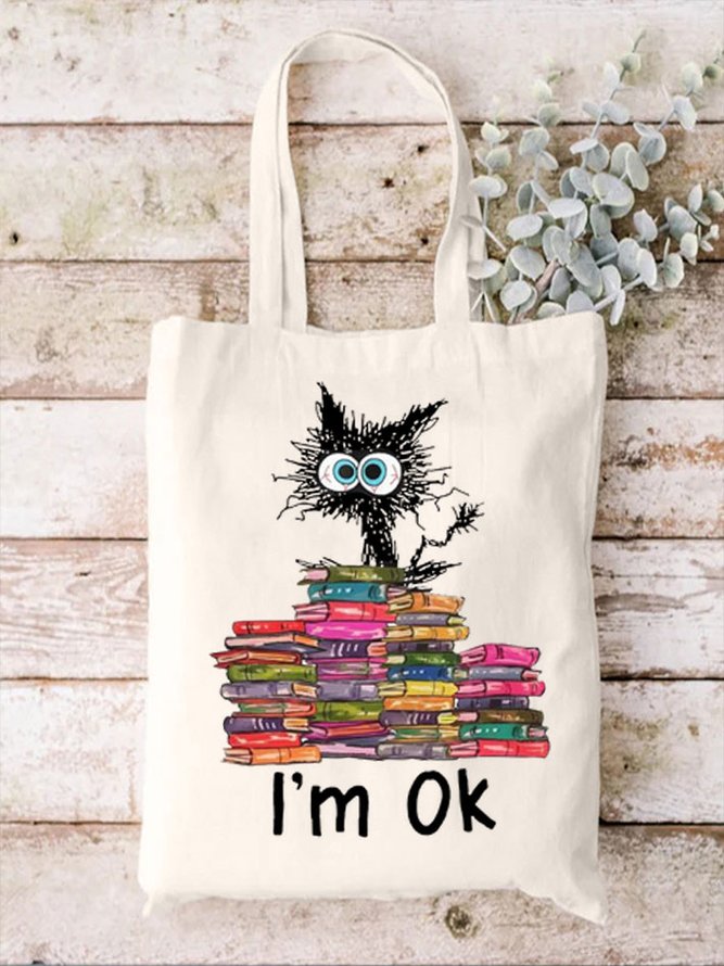 Women's Cats I'm Ok Funny Books Reading Love Cats Shopping Tote