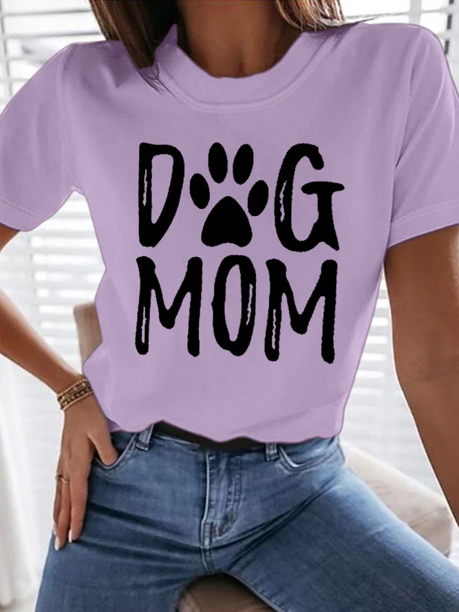 Women's Dog Mom Funny Graphic Printing Loose Crew Neck Casual Cotton T-Shirt