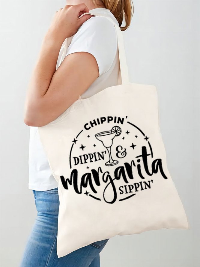 Women's Funny Drinking Chippin Dippin Margarita Sippin Casual Text Letters Shopping Tote