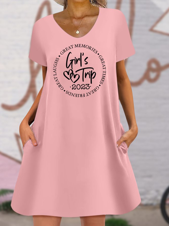 Women's Girl's Trip 2023 Funny Graphic Printing V Neck Text Letters Casual Dress