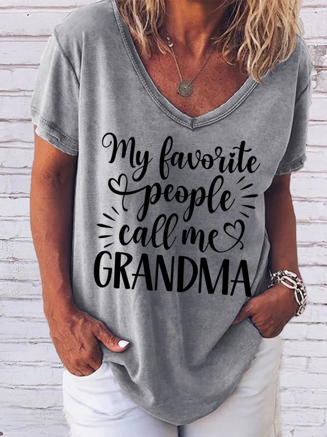 Women's My Favorite People Call Me Grandma Funny Graphic Printing Casual Loose Text Letters V Neck T-Shirt