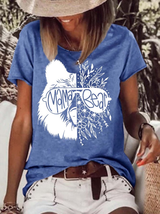 Women's Mama Bear Funny Graphic Printing Casual Cotton-Blend Text Letters T-Shirt