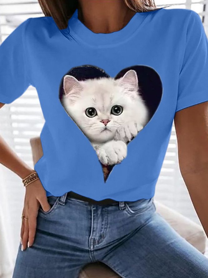 Women's Cat Lover Crew Neck Cotton Casual T-Shirt