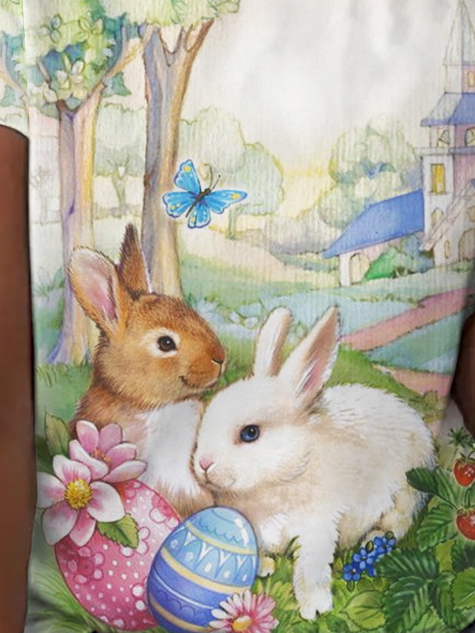 Women's Simple Easter Rabbit Crew Neck Loose T-Shirt