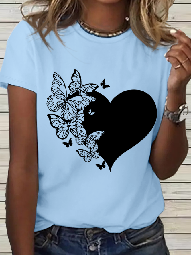 Women's Cotton Butterfly Crew Neck Simple T-Shirt