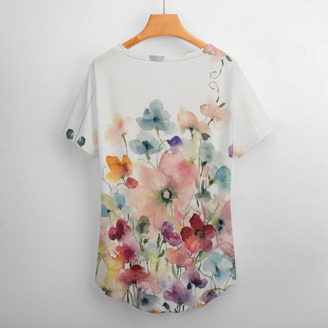 Women's Flower Art Print Casual Regular Fit T-Shirt