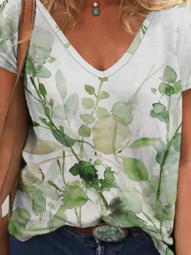 Women's Sage Garden Painting Casual Crew Neck T-Shirt