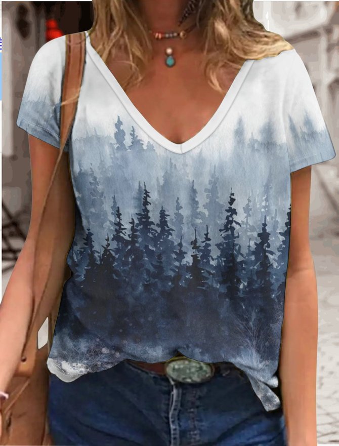Women's Forest Art Print Casual  T-Shirt
