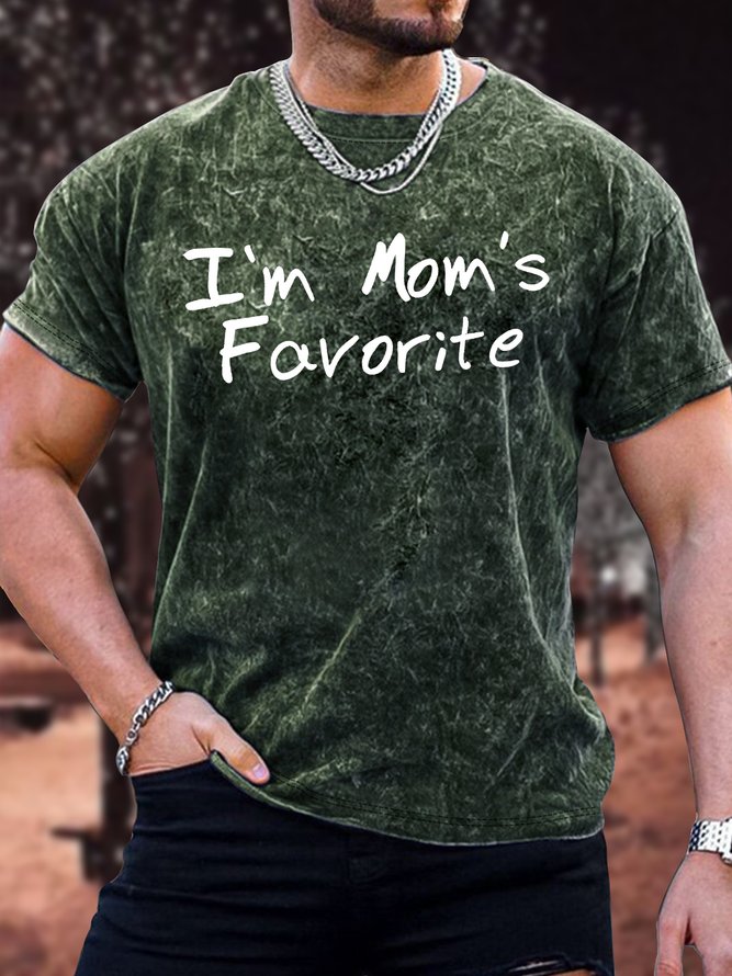 Men's I'm Mom's Favorite Funny Graphic Printing Crew Neck Text Letters Loose Casual T-Shirt