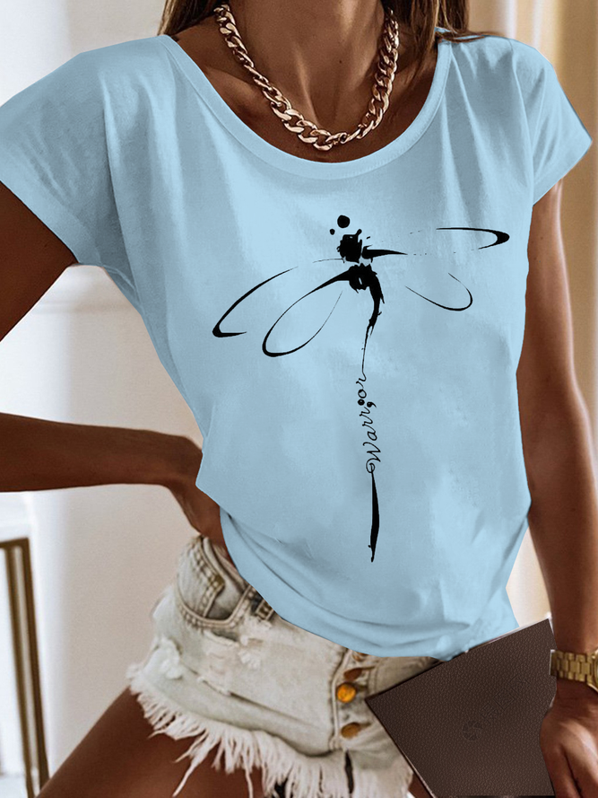 Casual Jersey Dragonfly Loose T-Shirt
