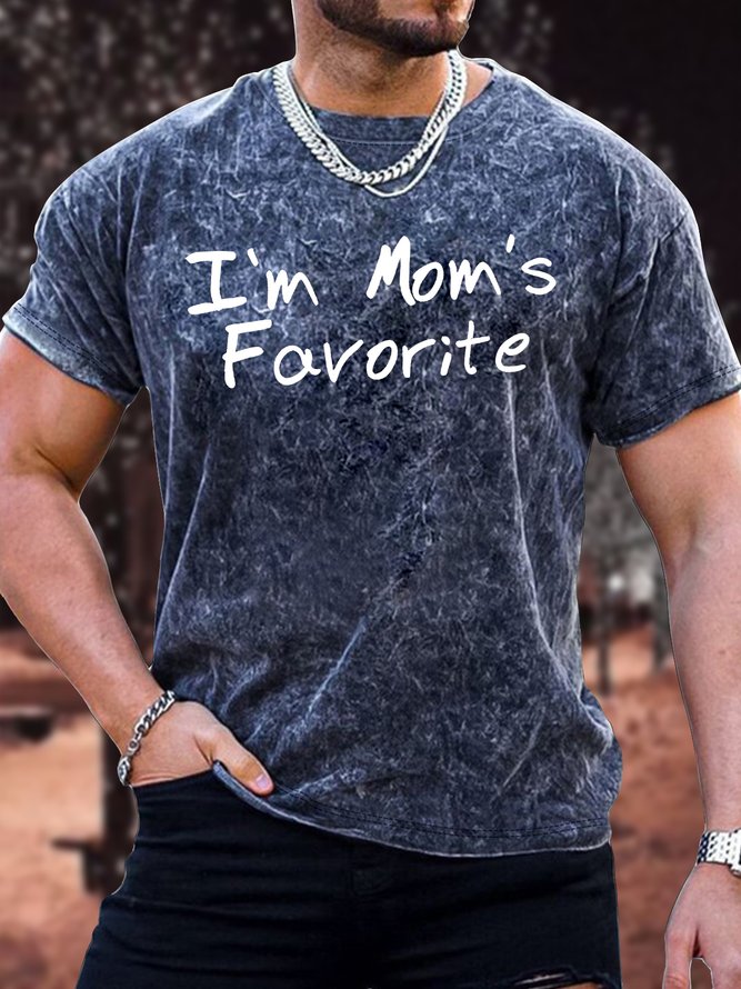 Men's I'm Mom's Favorite Funny Graphic Printing Crew Neck Text Letters Loose Casual T-Shirt