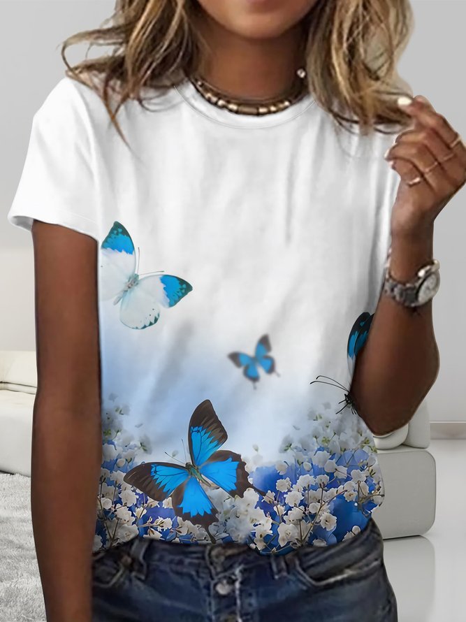 Women's Floral Crew Neck Vacation T-Shirt