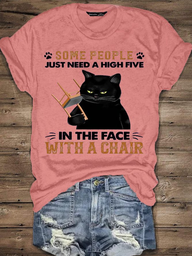 Women's Some People Just Need A High Five Print Casual Cotton T-Shirt