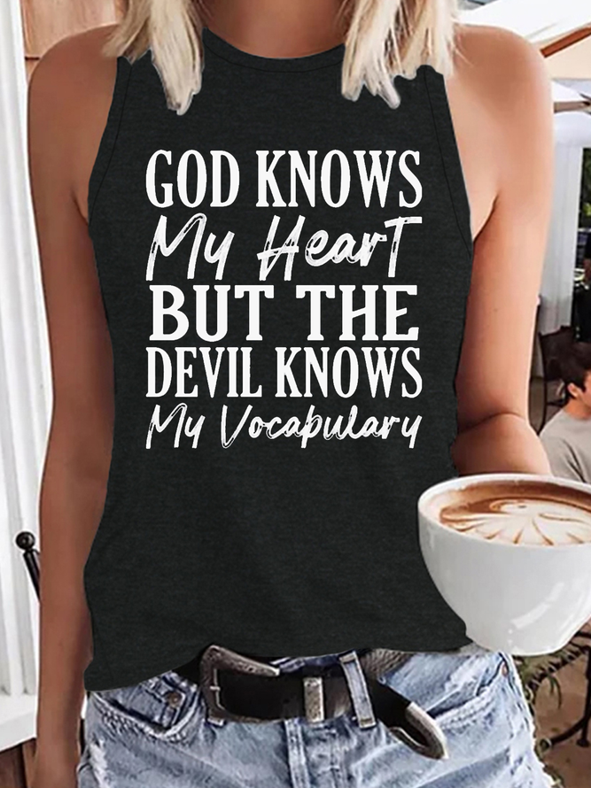 Women's God Knows My Heart Crew Neck Casual Tank Top