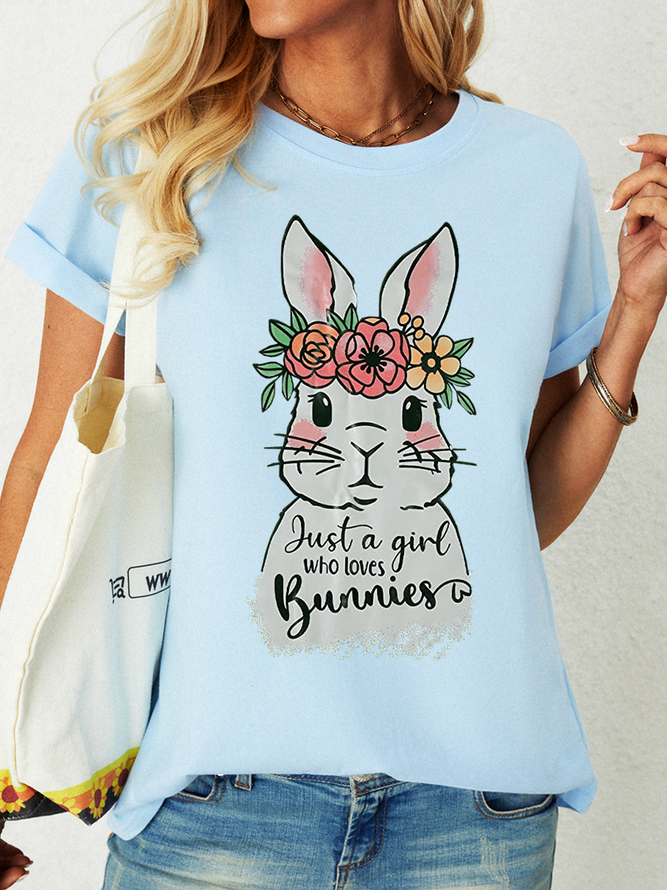 Women's Funny Rabbit Loose Crew Neck Simple Easter T-Shirt