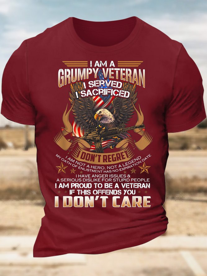 Men’s I Am Grumpy Veteran I Served I Sacrificed I Don’t Regret Casual Text Letters Regular Fit T-Shirt