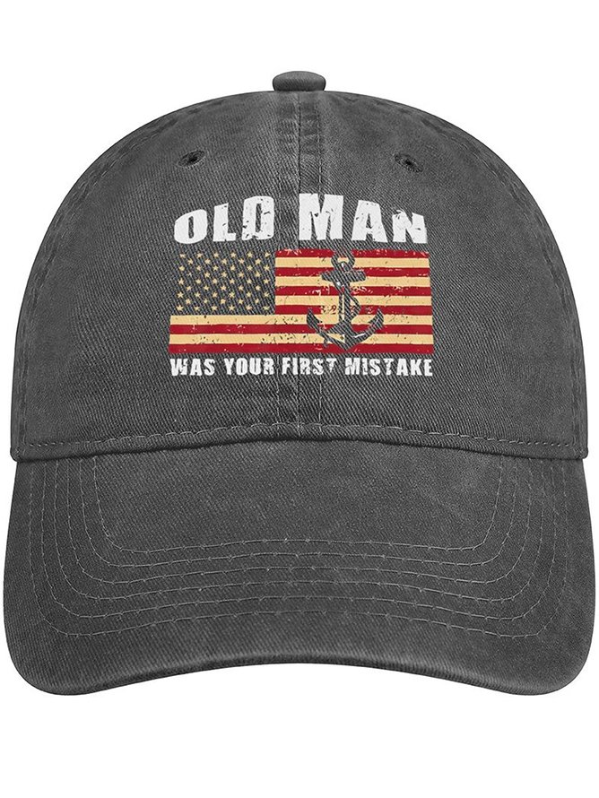 Men's /Women's Men's Old Man Was Your First Mistake Funny Flag Anchor Graphic Printing Funny Graphic Printing Regular Fit Adjustable Denim Hat Regular Fit Adjustable Denim Hat