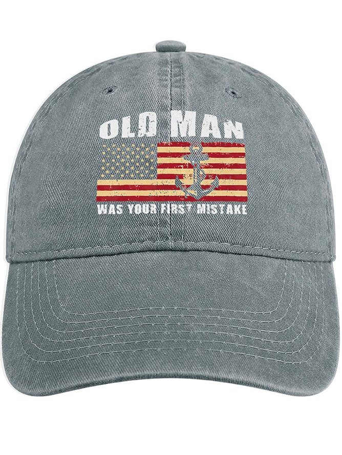 Men's /Women's Men's Old Man Was Your First Mistake Funny Flag Anchor Graphic Printing Funny Graphic Printing Regular Fit Adjustable Denim Hat Regular Fit Adjustable Denim Hat