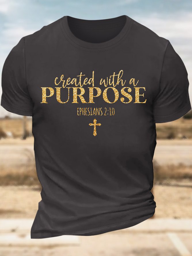 Men’s Created With A Purpose Regular Fit Text Letters Casual T-Shirt