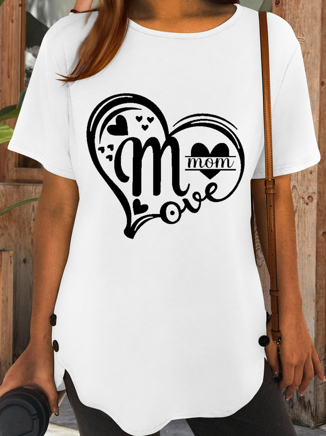 Women's Gift For Mom In Heart Mother's Day Crew Neck Casual T-Shirt