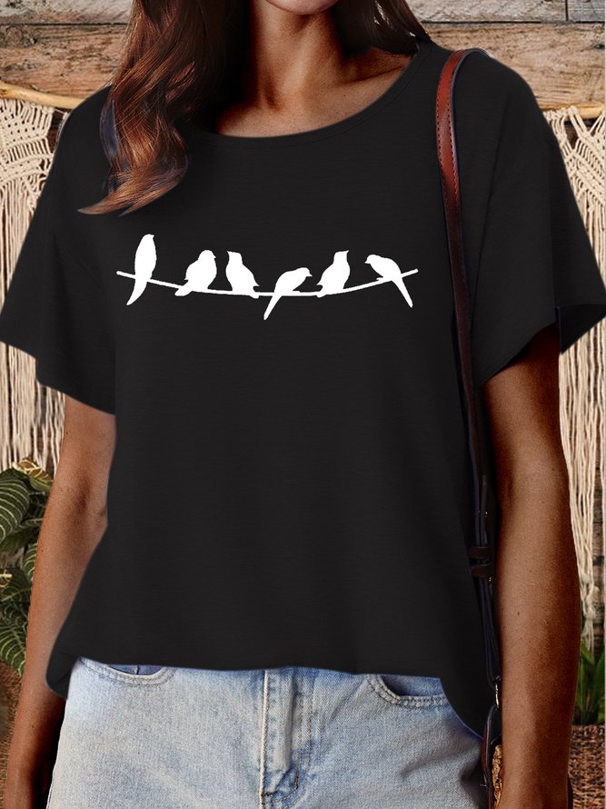 Women's Bird Lover Birds on the Branch Casual Loose T-Shirt