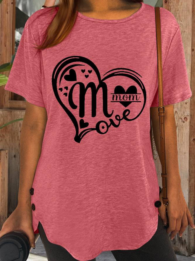 Women's Gift For Mom In Heart Mother's Day Crew Neck Casual T-Shirt