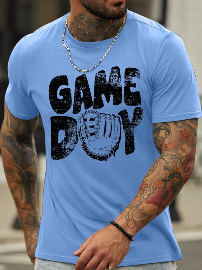 Men's Game Day Funny Graphic Printing Text Letters Loose Casual Cotton T-Shirt