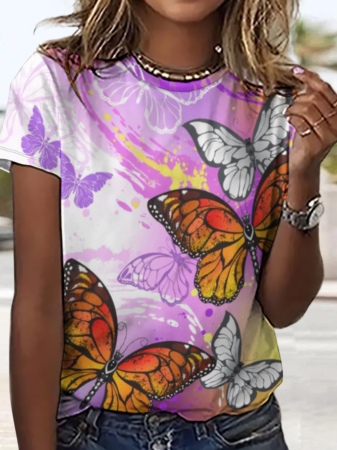 Women’s Crew Neck Butterfly Loose Simple T-Shirt