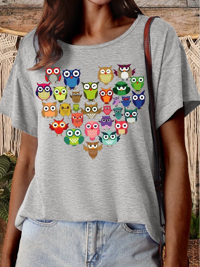 Women's Owl Heart Love Casual T-Shirt