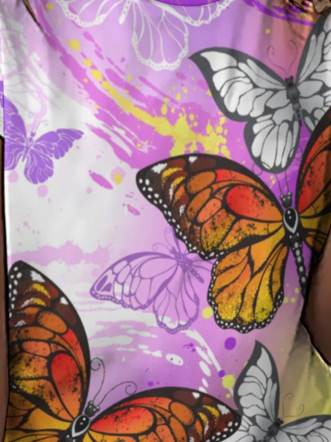 Women’s Crew Neck Butterfly Loose Simple T-Shirt