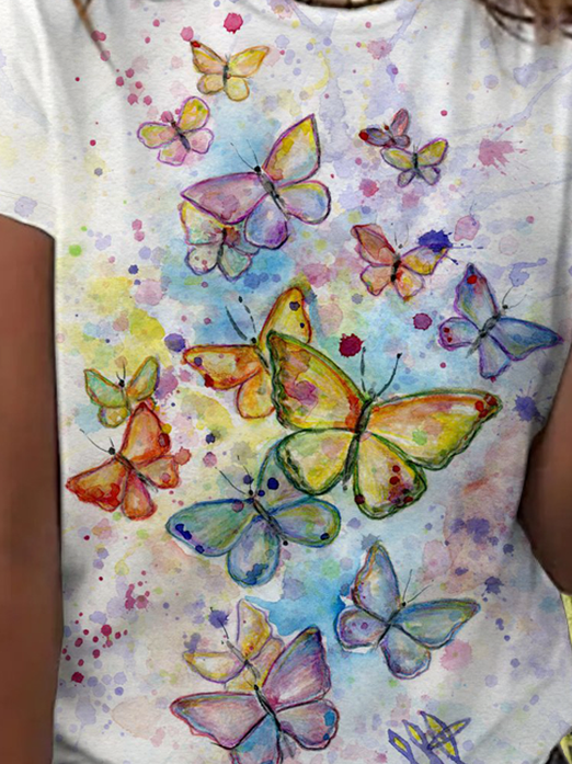 Women's Cute Butterfly Simple Color Block T-Shirt