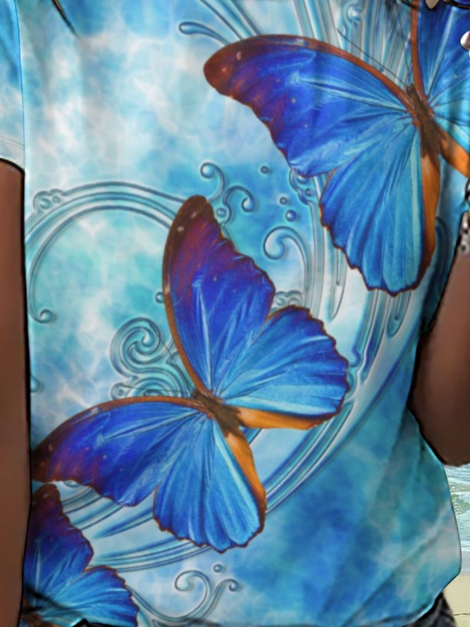 Women's Simple Loose Crew Neck Butterfly T-Shirt