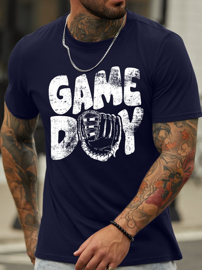 Men's Game Day Funny Graphic Printing Text Letters Loose Casual Cotton T-Shirt