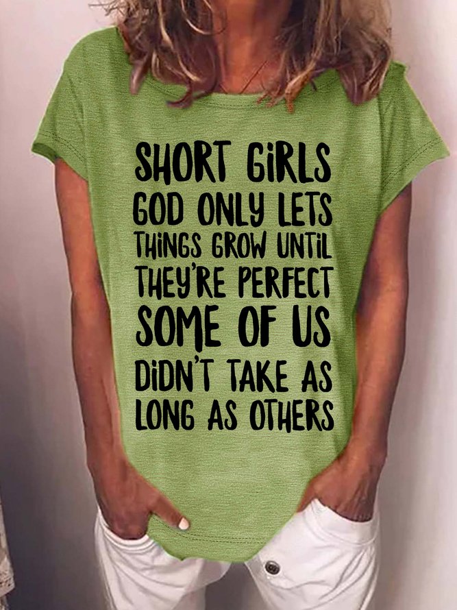 Women's Short Girls God Only Things Grow Until They Perfect Funny Graphic Printing Loose Cotton-Blend Text Letters Casual T-Shirt