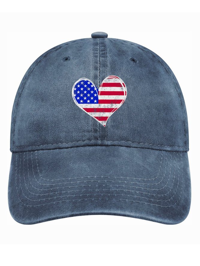 America Flag Heart Pattern Denim Hat
