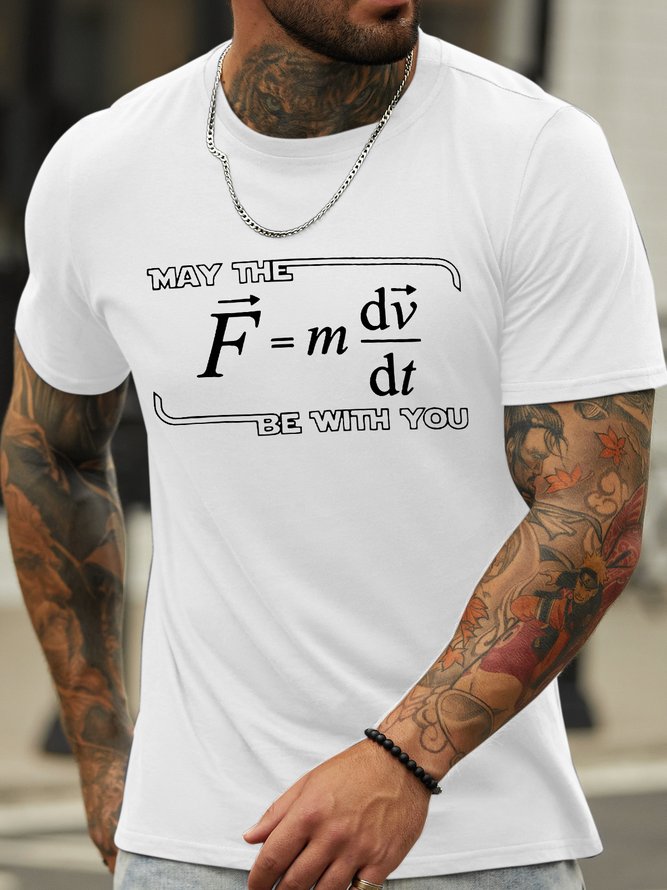 Men's May The (F=m*dv/dt) Be with You Funny Physics Science Graphic Printing Casual Cotton Crew Neck Text Letters T-Shirt