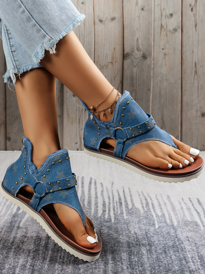 Women's Star Sandals with T-Strap Beach Flip Sandals