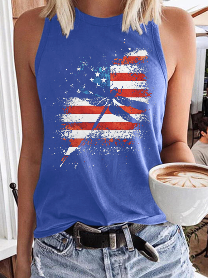 Women's Dragonfly Independence Day Patriotic US Flag Casual Tank Top