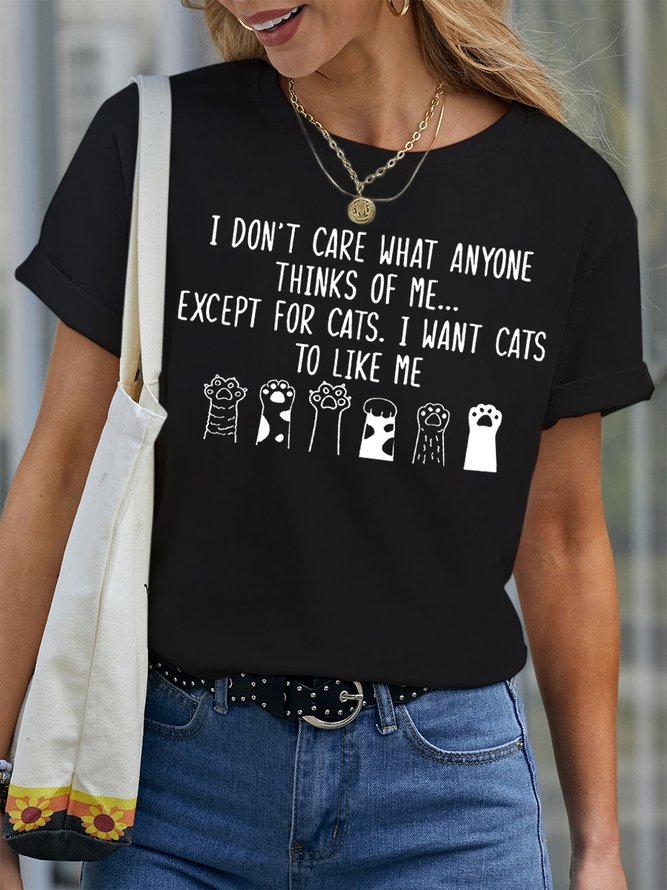Women's I Want Cats To Like Me Letters Casual T-Shirt