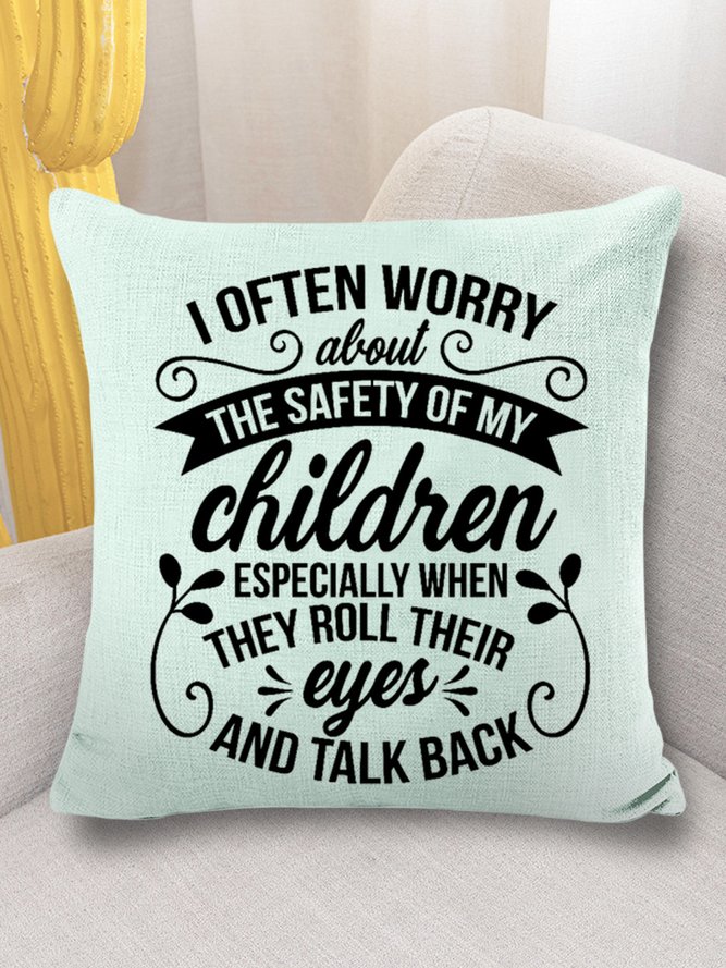 18*18 Throw Pillow Covers, Women’s Funny Mom I Often Worry About The Safety of My Children Cotton Casual Mother's Day Soft Flax Cushion Pillowcase Case