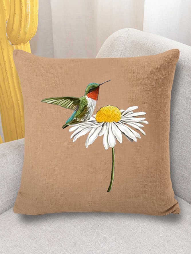 18*18 Throw Pillow Covers, Women's Hummingbird on Daisy Soft Flax Cushion Pillowcase Case For Living Room