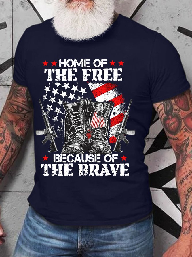 Men’s Home Of The Free Because Of The Brave Casual Crew Neck T-Shirt