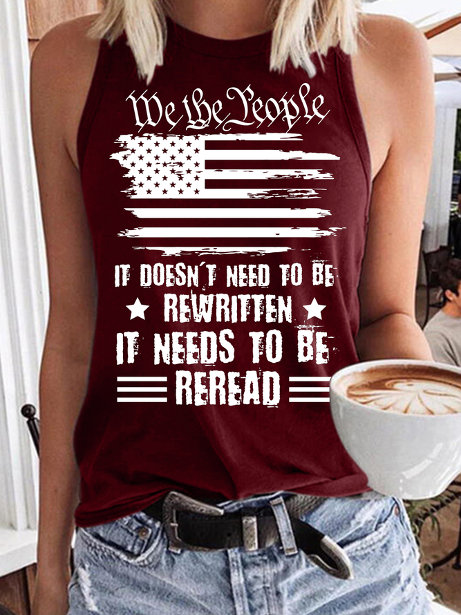 Women‘s We The People America Flag Crew Neck Cotton-Blend Casual Tank Top