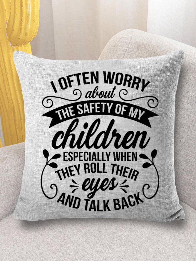 18*18 Throw Pillow Covers, Women’s Funny Mom I Often Worry About The Safety of My Children Cotton Casual Mother's Day Soft Flax Cushion Pillowcase Case