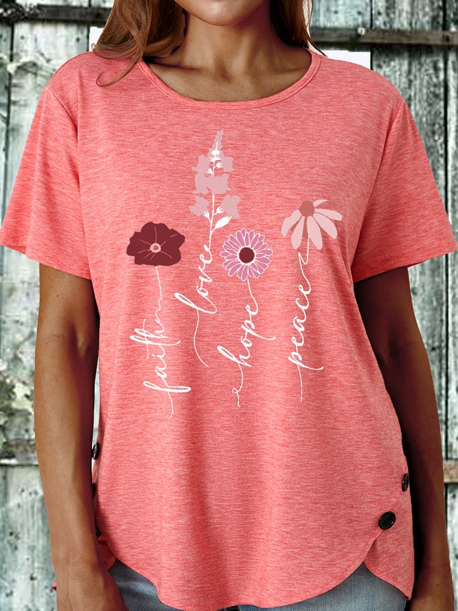 Women's Bloom Faith Hope Love Peace Casual T-Shirt