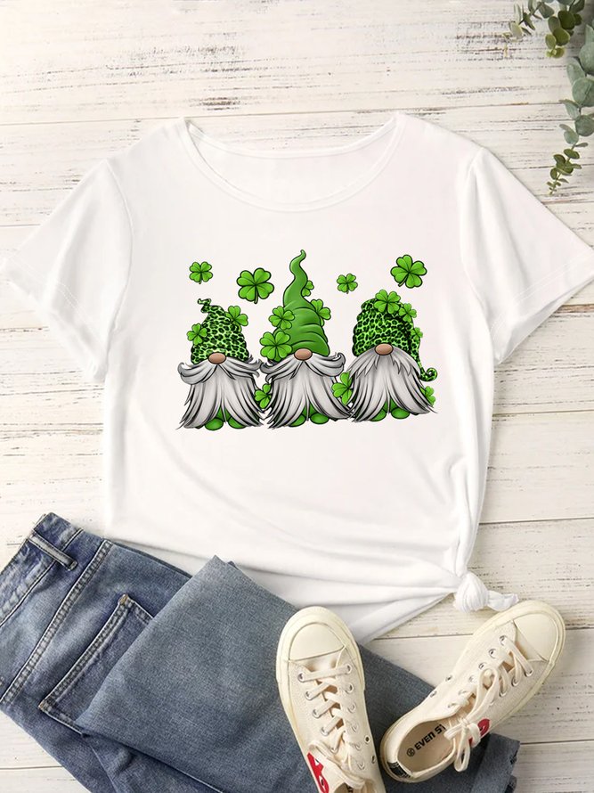 Women's St. Patrick's Gnomes Print Casual T-Shirt