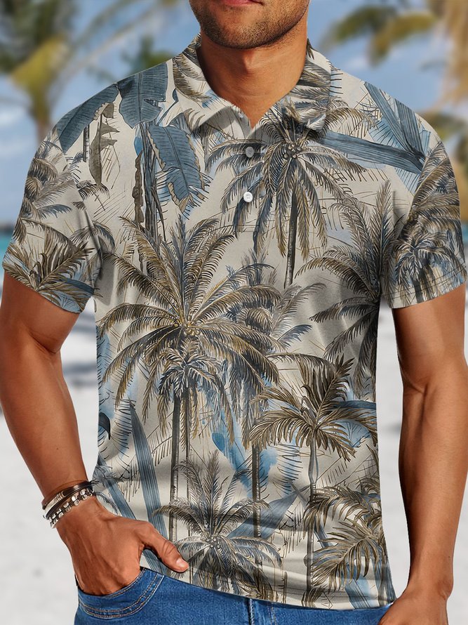Men's Coconut Tree Hawaiian Vacation Style Printing Regular Fit Polo Collar Hawaii Polo Shirt