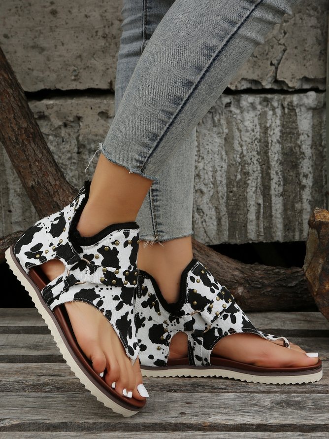 Cow Pattern Print Flip-flops Thong Sandals