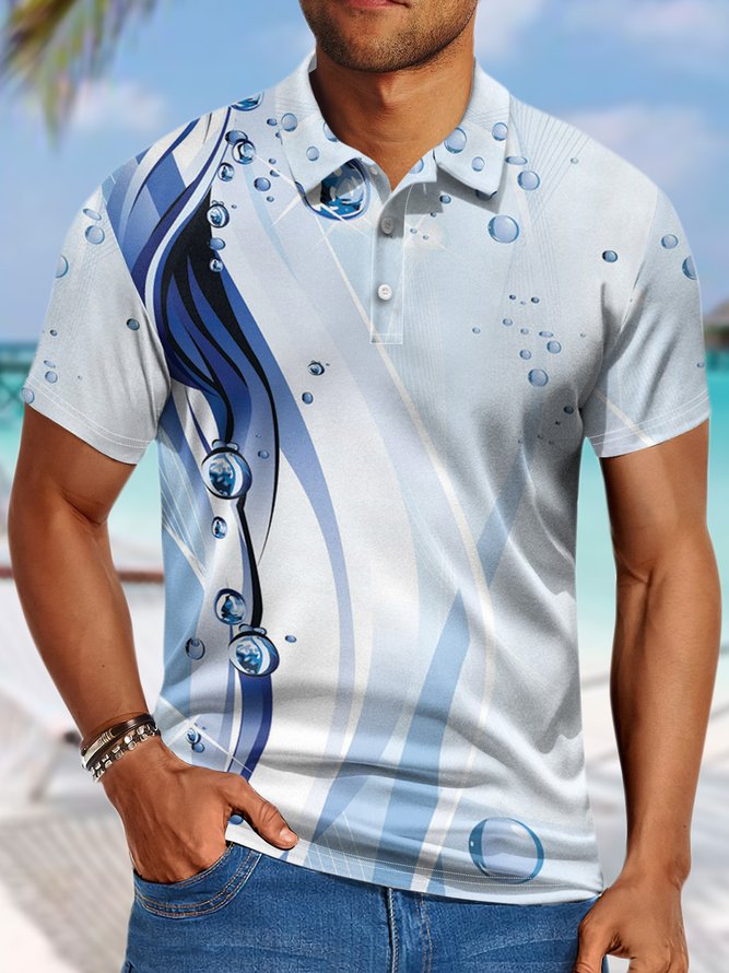Men’s Outdoor Vacation Seawater Pattern Casual Sea Polo Shirt