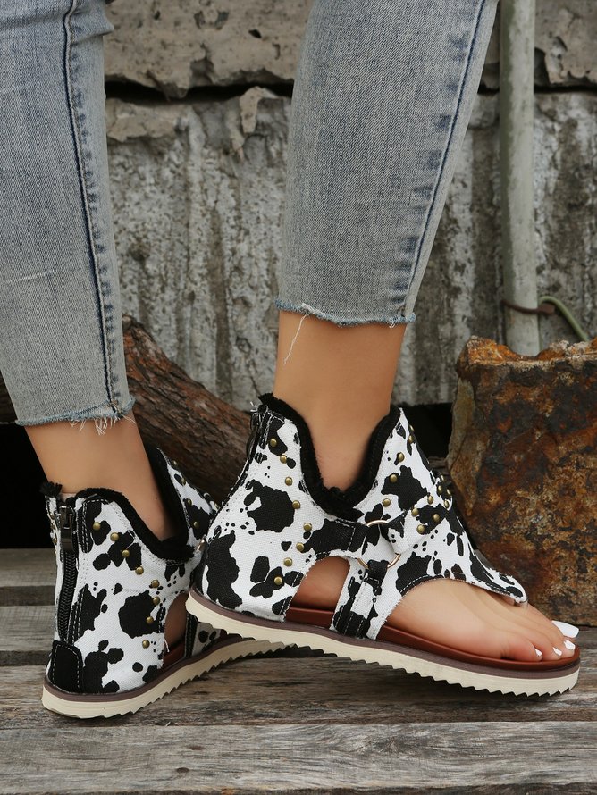 Cow Pattern Print Flip-flops Thong Sandals
